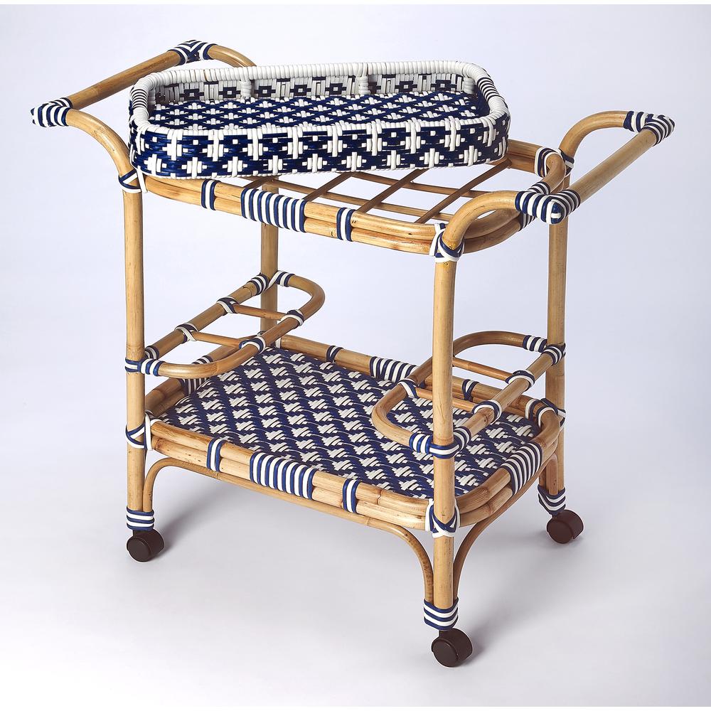 Selena & Rattan Bar Cart, Blue. Picture 2