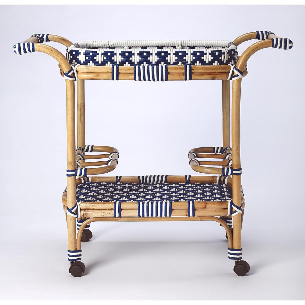 Selena & Rattan Bar Cart, Blue. Picture 3