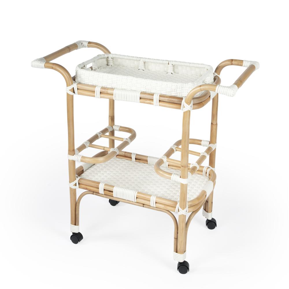 Selena Rattan Bar Cart, White. Picture 1