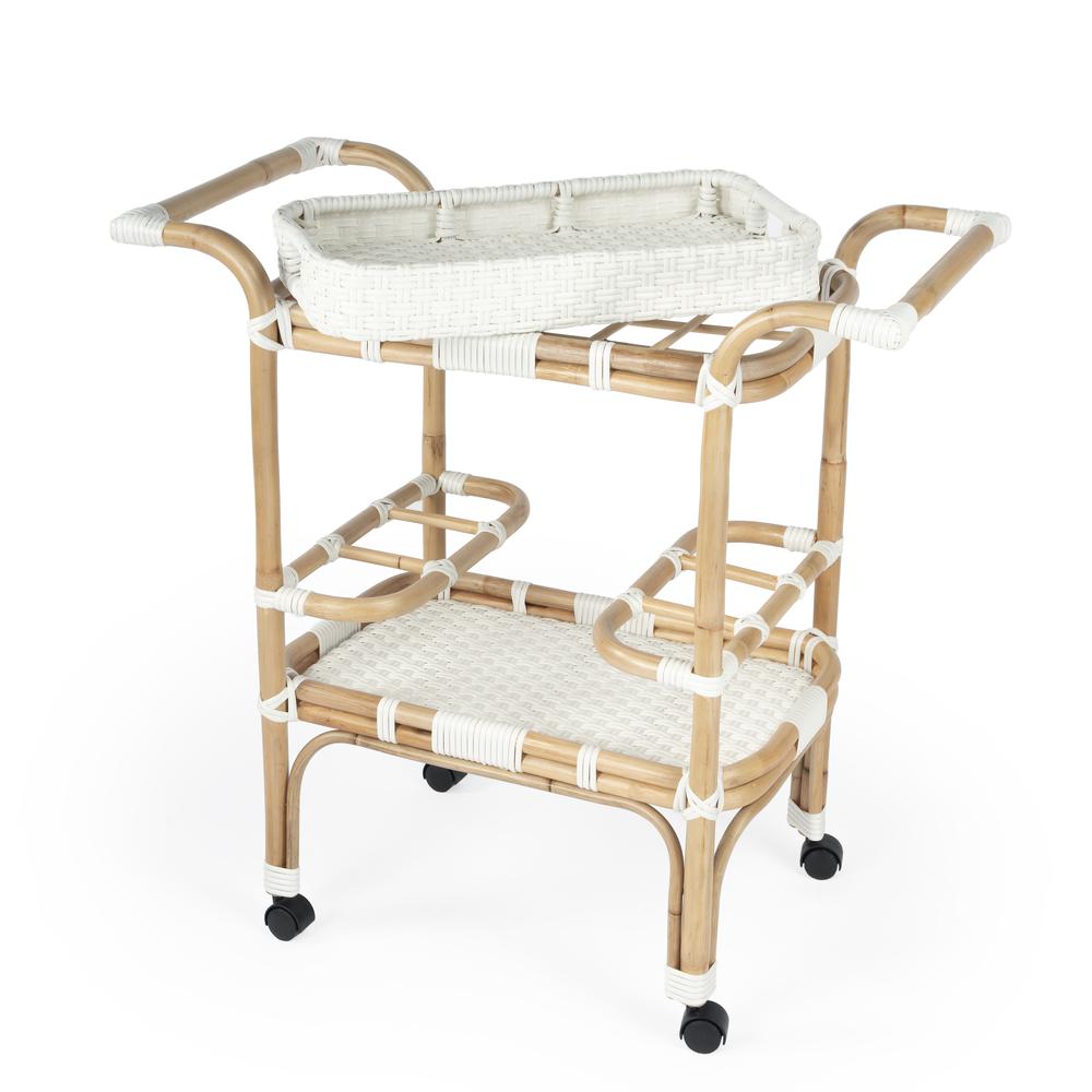 Selena Rattan Bar Cart, White. Picture 2