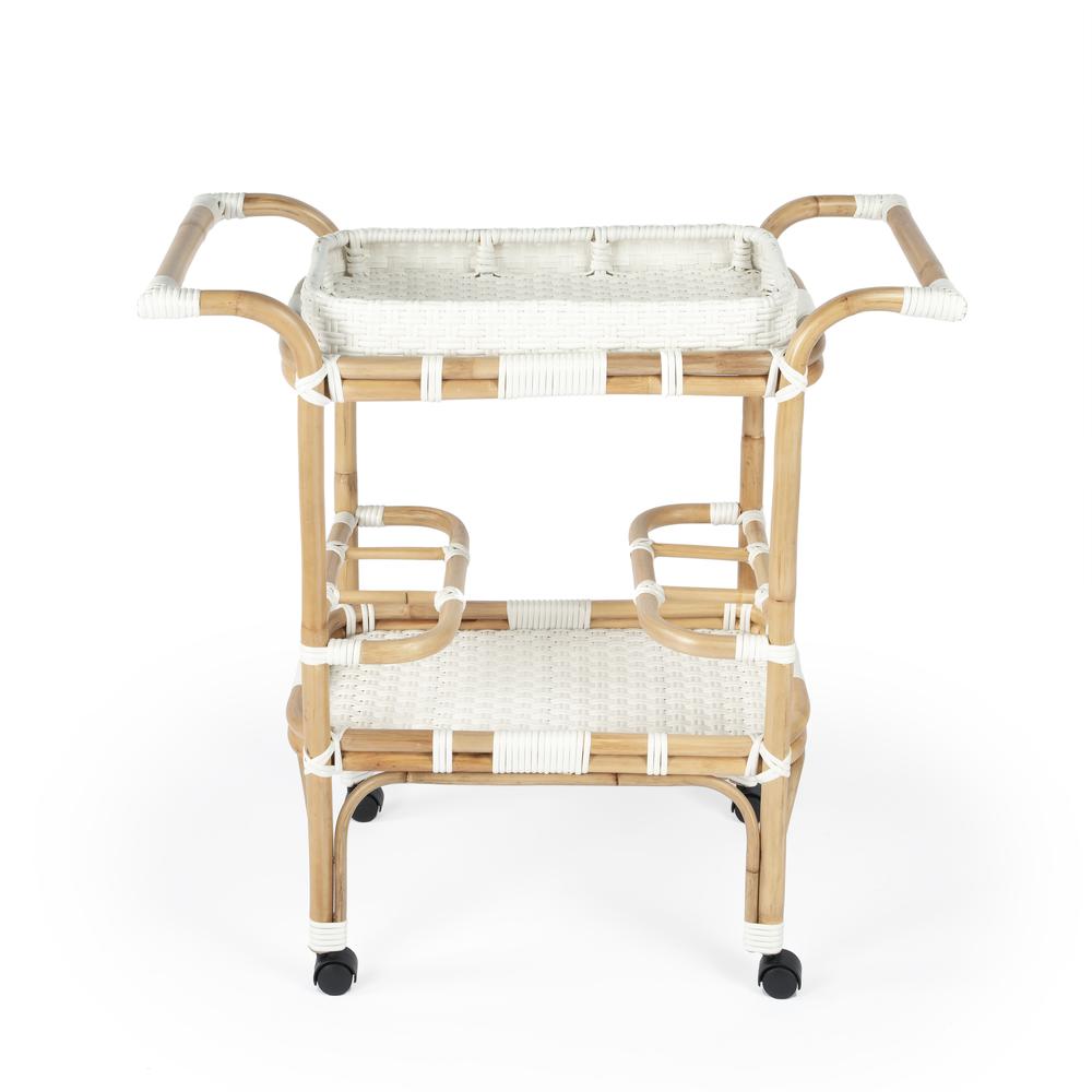 Selena Rattan Bar Cart, White. Picture 3