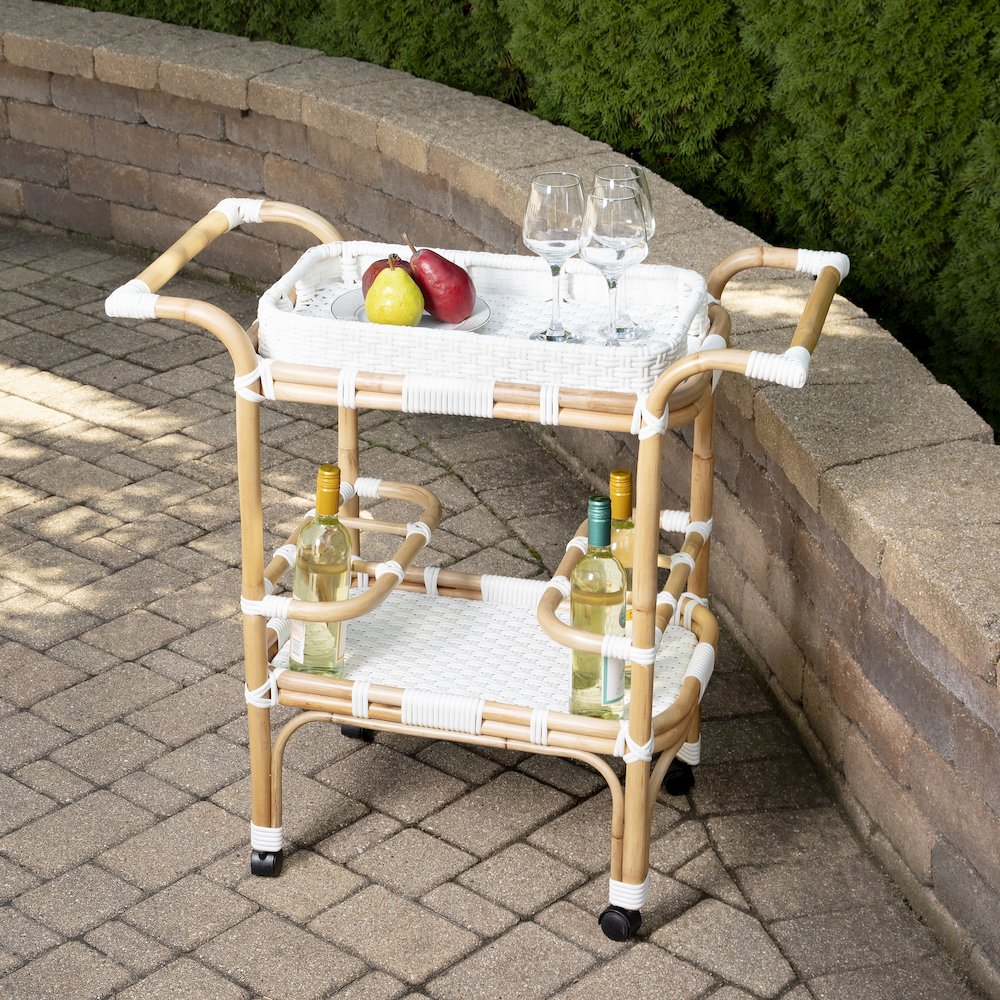 Selena Rattan Bar Cart, White. Picture 9