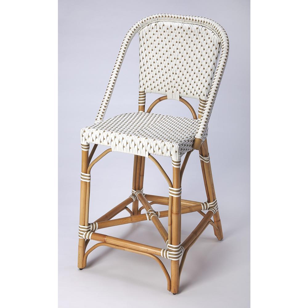 Solstice Rattan 25" Counter Stool, White and Tan Dot. Picture 1