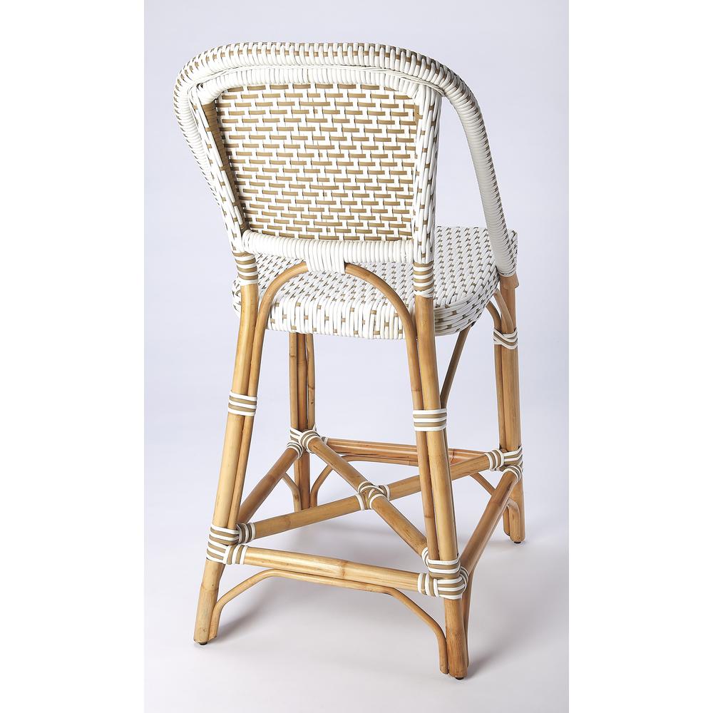 Solstice Rattan 25" Counter Stool, White and Tan Dot. Picture 9