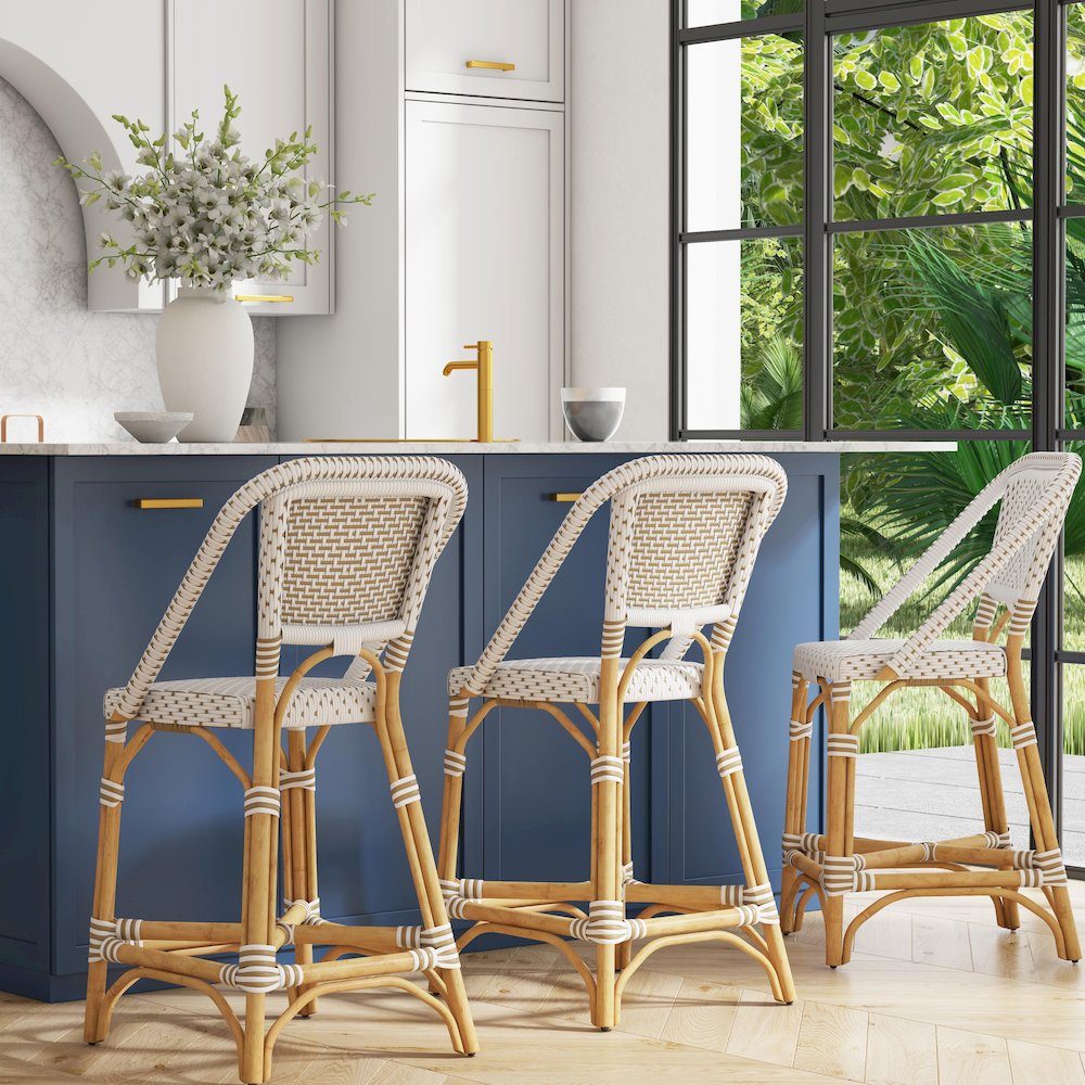 Solstice Rattan 25" Counter Stool, White and Tan Dot. Picture 2