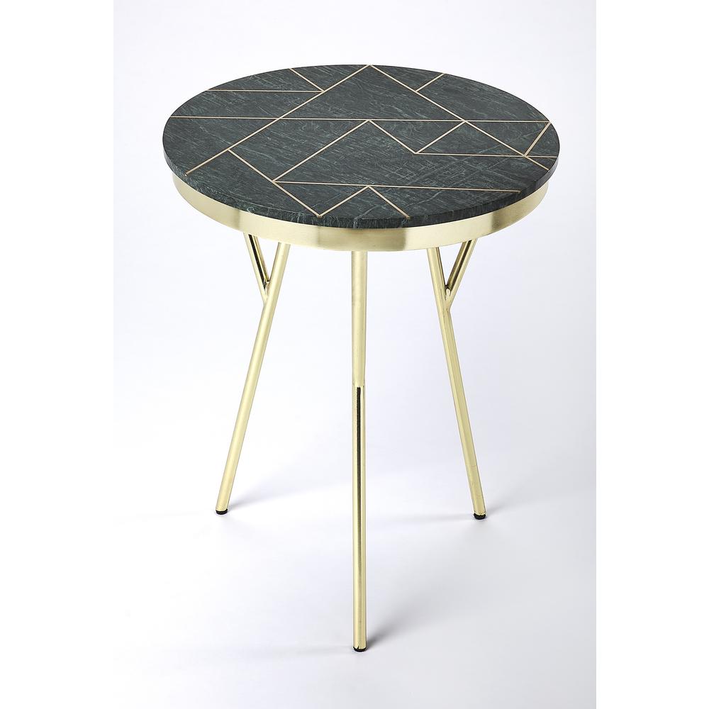Haven Green Marble & Brass Side Table, Green. Picture 1