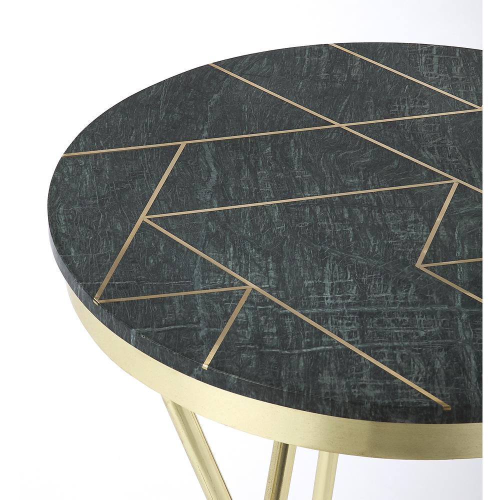 Haven Green Marble & Brass Side Table, Green. Picture 2
