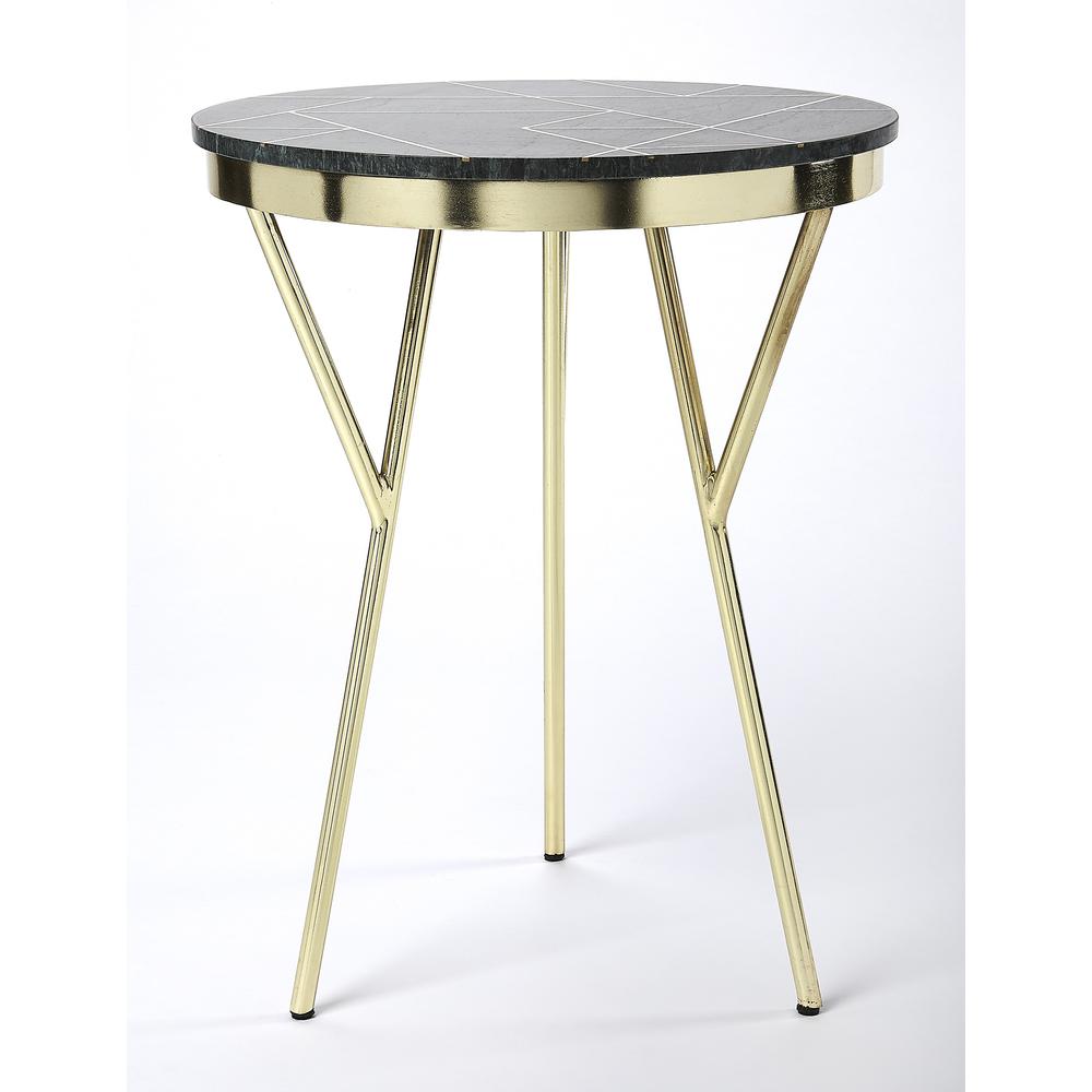 Haven Green Marble & Brass Side Table, Green. Picture 3