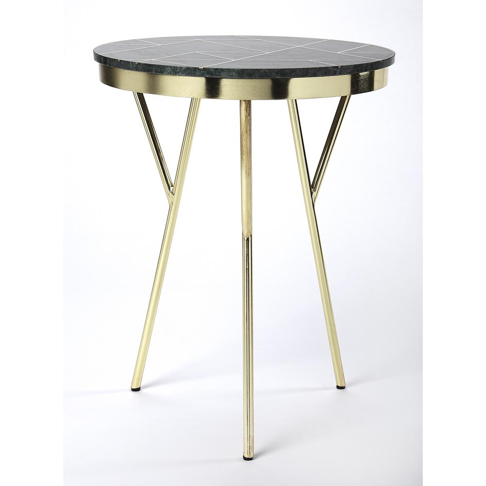 Haven Green Marble & Brass Side Table, Green. Picture 4