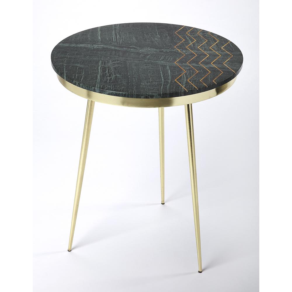 Hollings Green Marble & Brass Side Table, Green. Picture 1