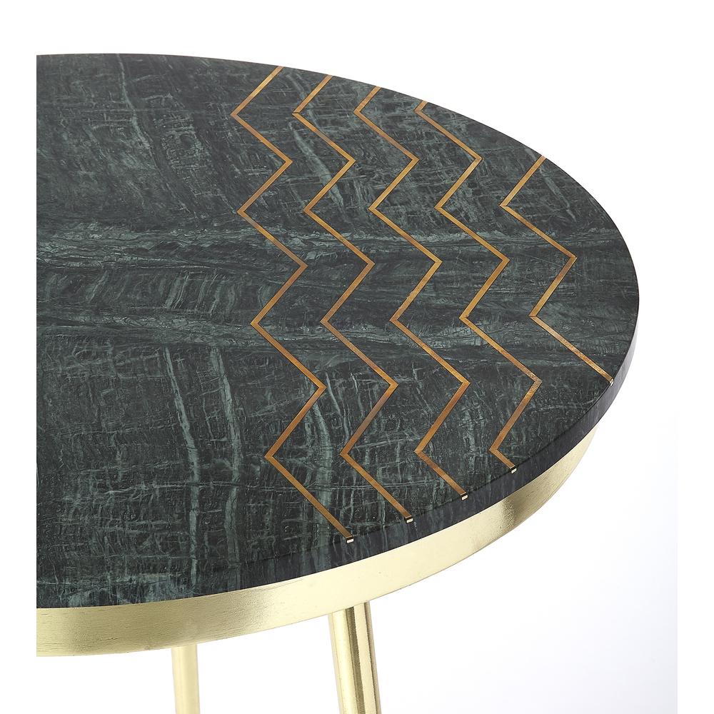 Hollings Green Marble & Brass Side Table, Green. Picture 3