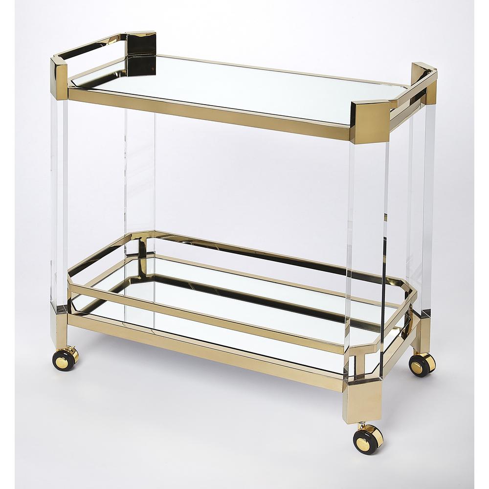 Charlevoix Acrylic & Serving Cart, Gold. Picture 1