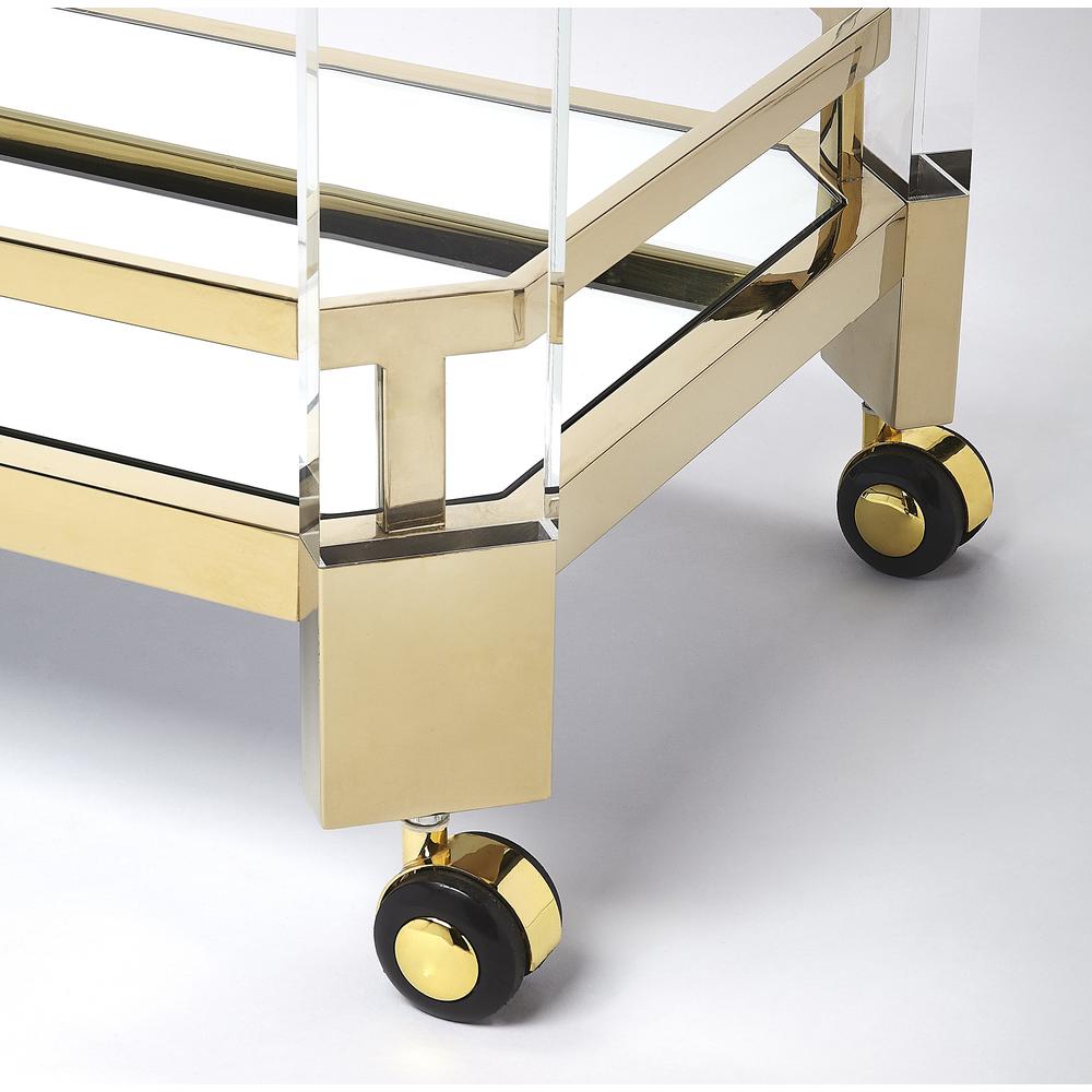Charlevoix Acrylic & Serving Cart, Gold. Picture 3