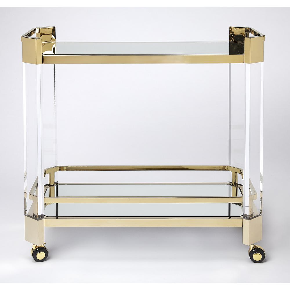 Charlevoix Acrylic & Serving Cart, Gold. Picture 4