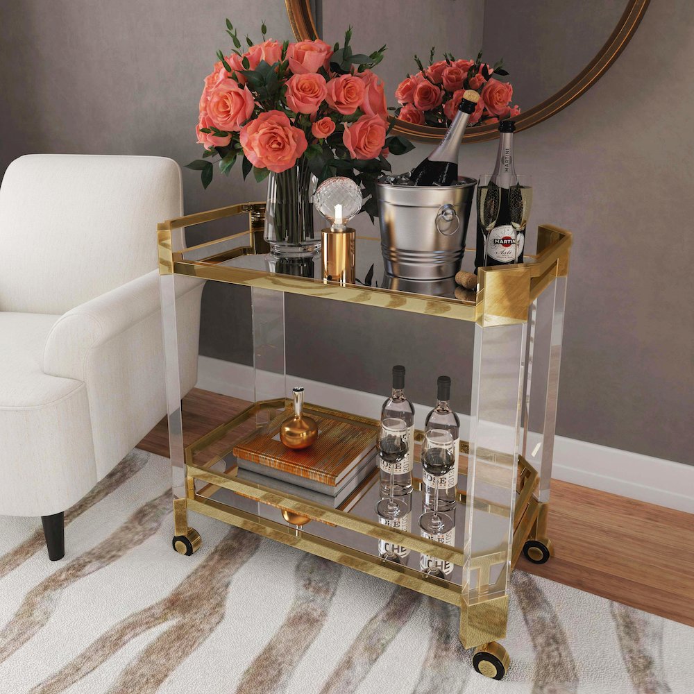 Charlevoix Acrylic & Serving Cart, Gold. Picture 6