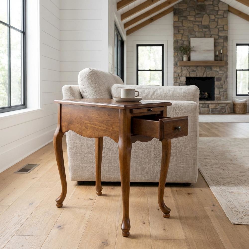 Chairside End Table with Drawer, Traditional Wood Side Table for Living Room. Picture 2