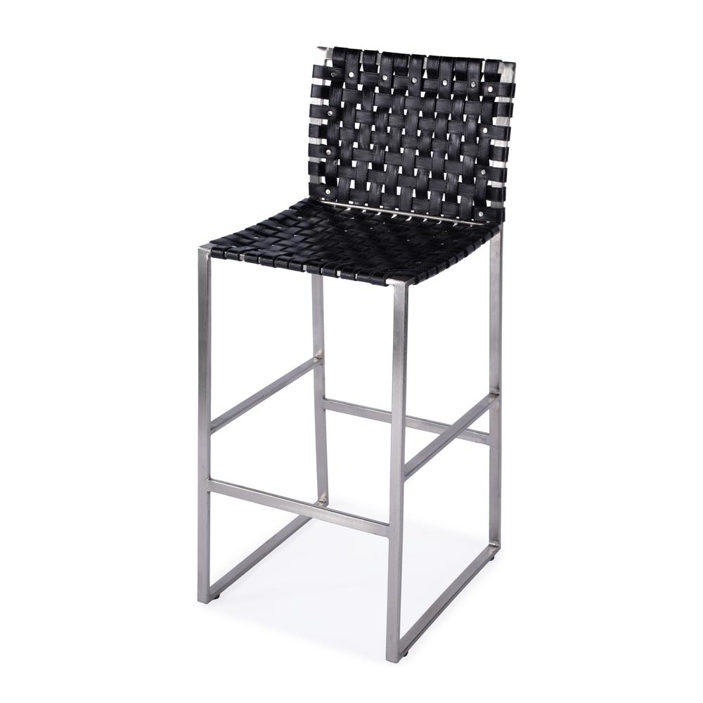 Urban Woven Leather Rectangular  28" Barstool, Black. Picture 1