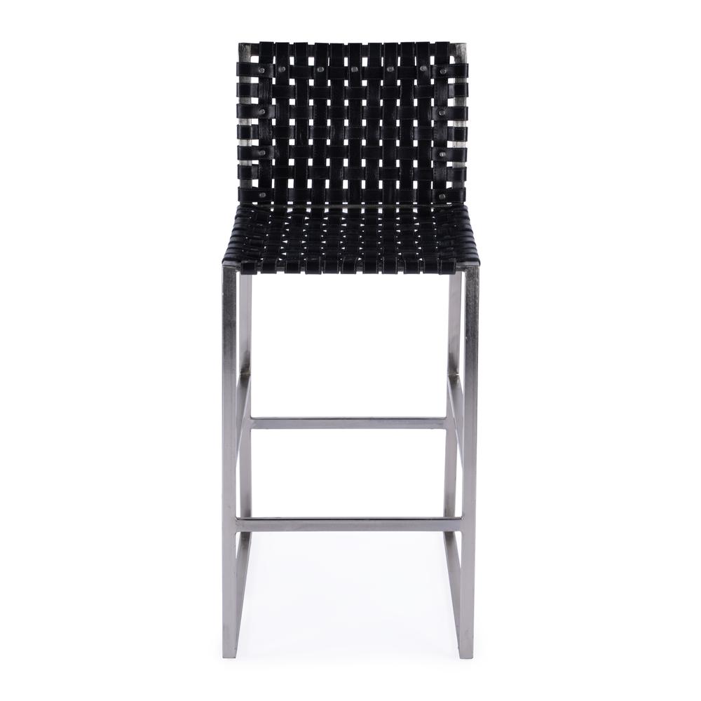 Urban Woven Leather Rectangular  28" Barstool, Black. Picture 2