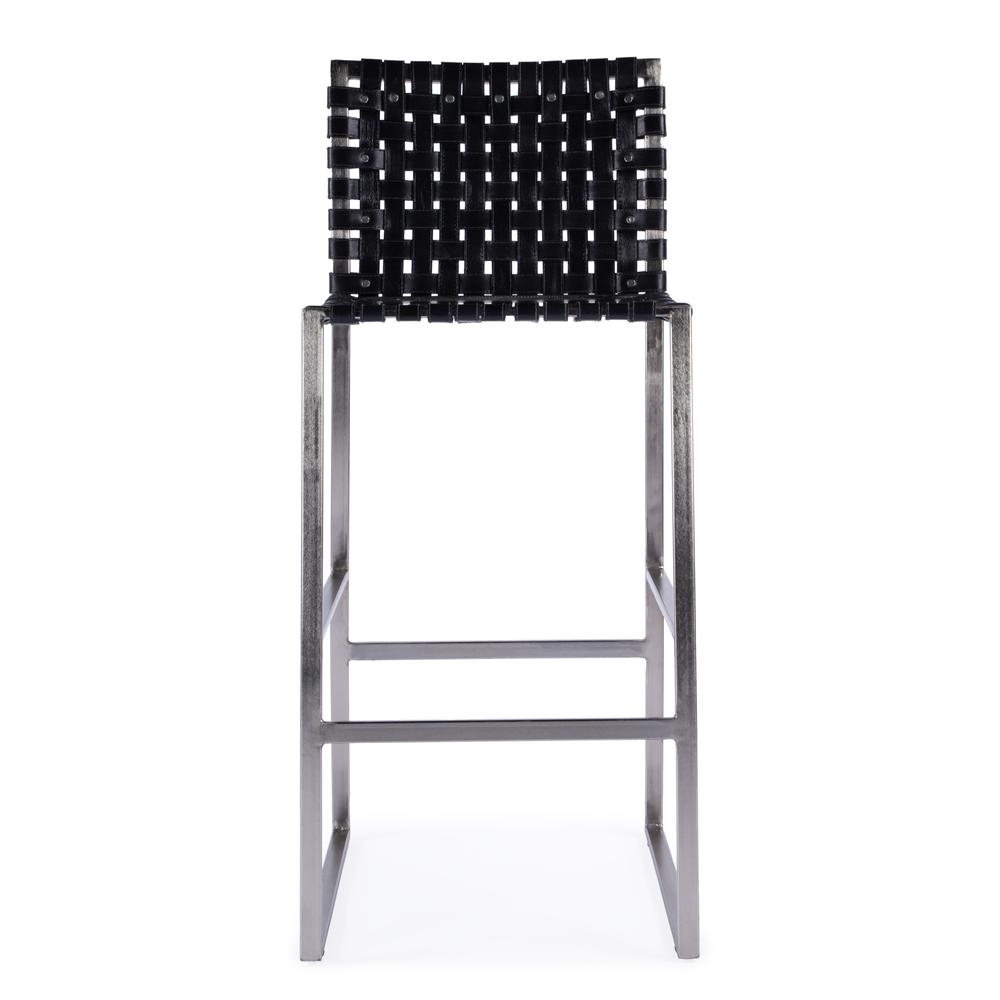 Urban Woven Leather Rectangular  28" Barstool, Black. Picture 3