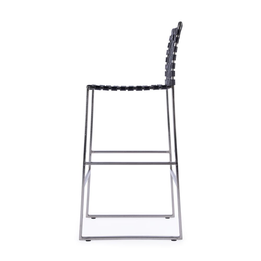 Urban Woven Leather Rectangular  28" Barstool, Black. Picture 4