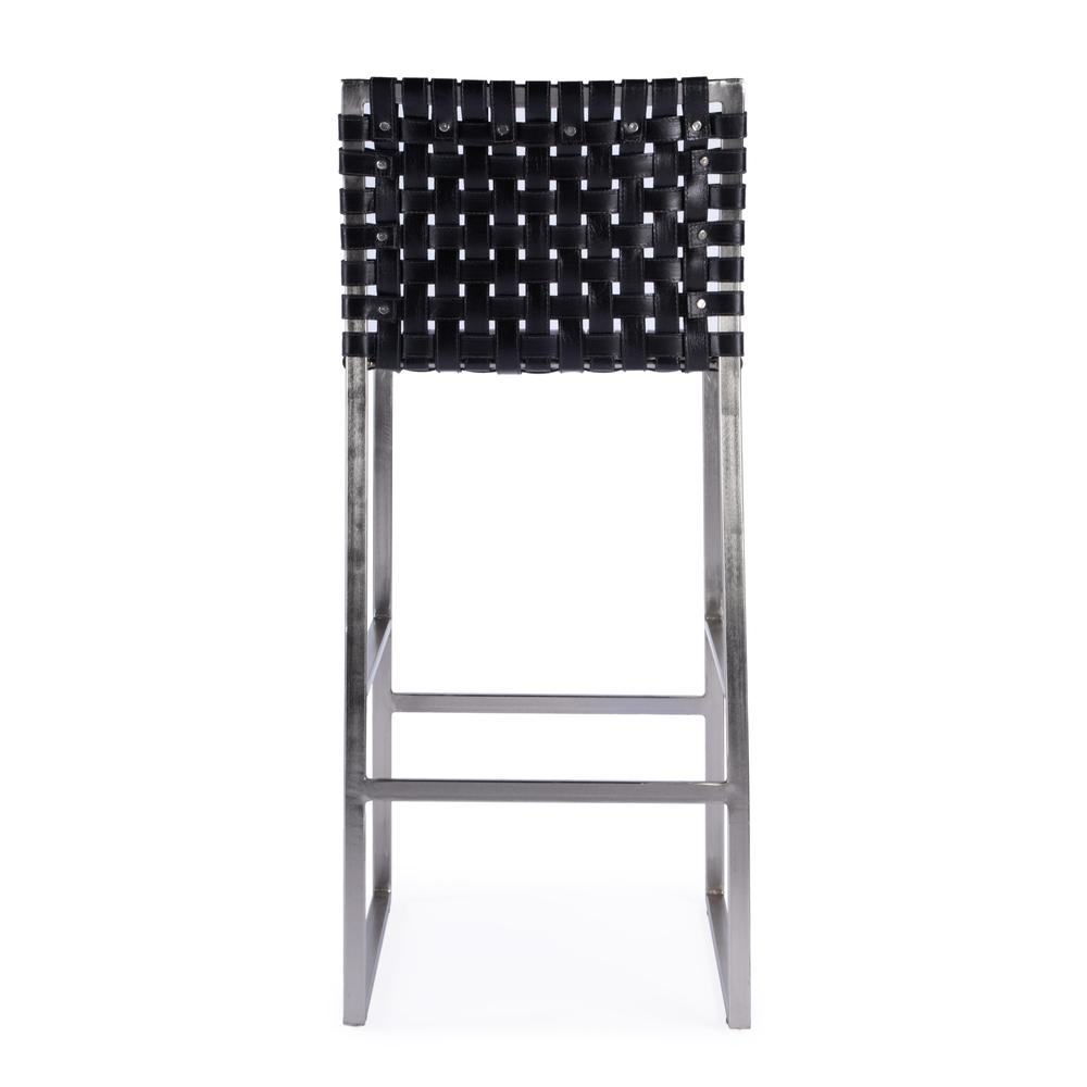 Urban Woven Leather Rectangular  28" Barstool, Black. Picture 5