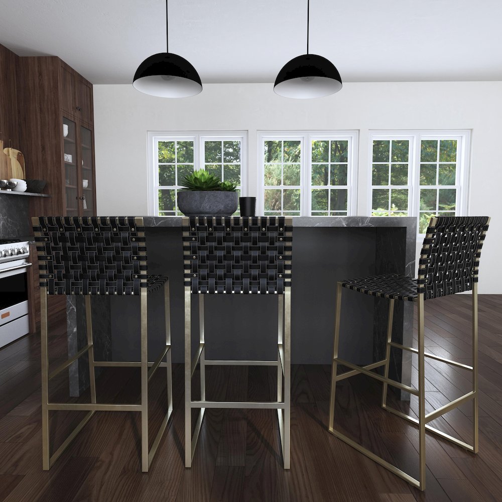 Urban Woven Leather Rectangular  28" Barstool, Black. Picture 8