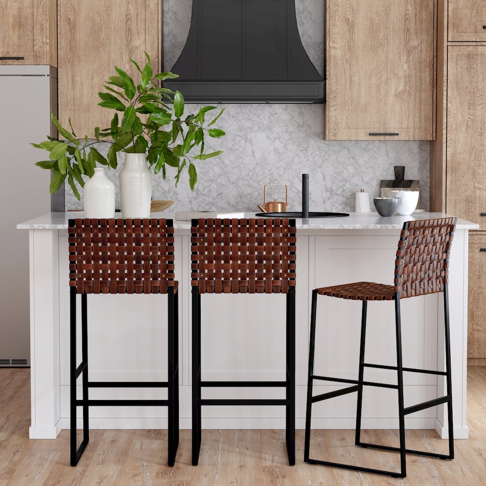 Urban Woven Leather 30" Barstool, Medium Brown. Picture 8
