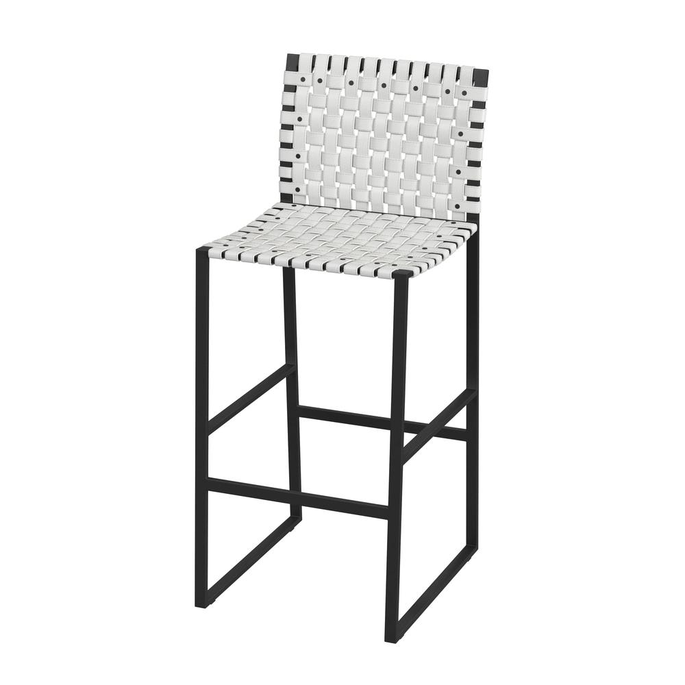 Urban Woven Leather Rectangular  28" Barstool, White. Picture 1