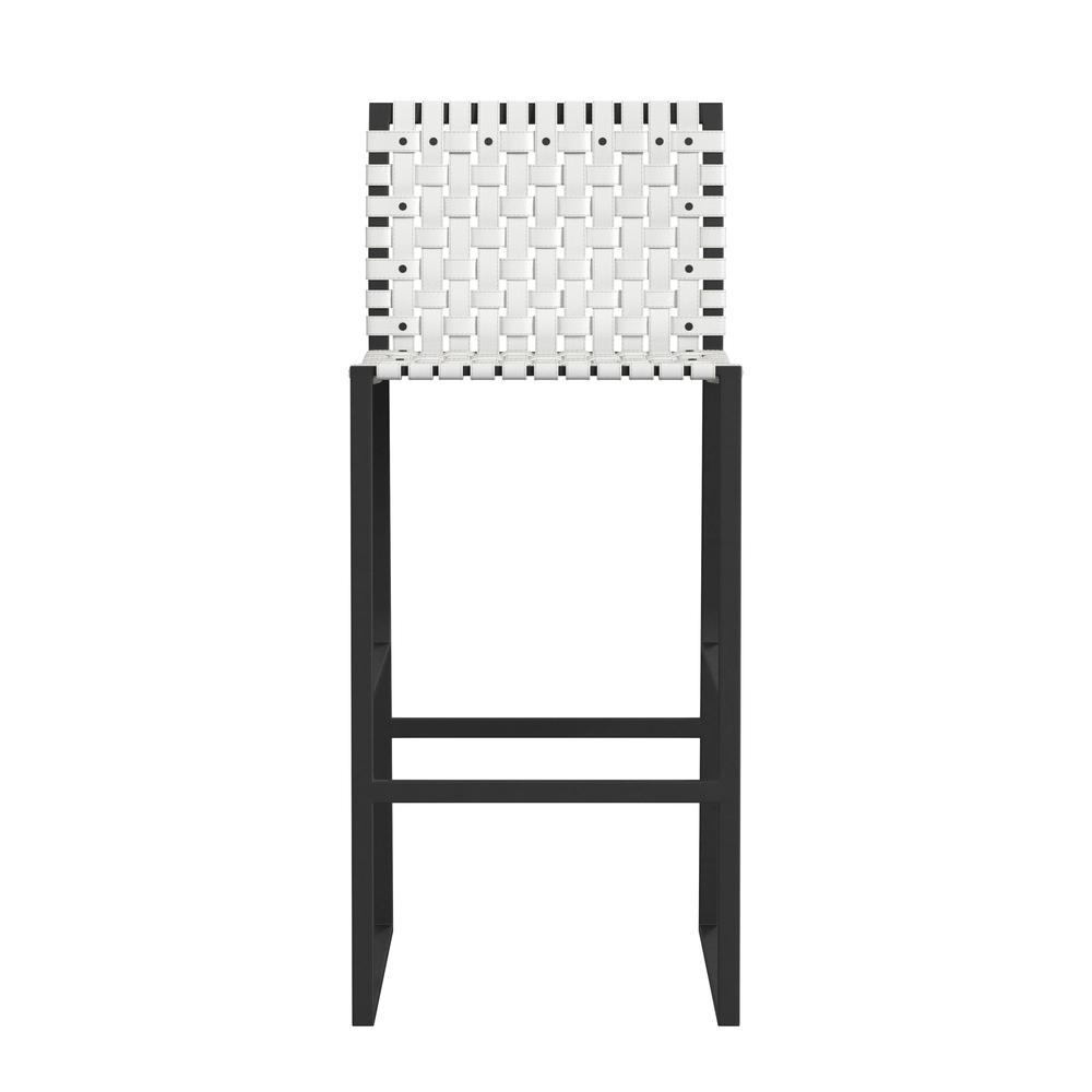 Urban Woven Leather Rectangular  28" Barstool, White. Picture 2