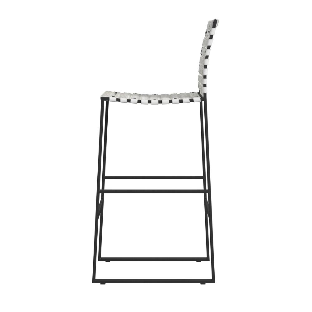Urban Woven Leather Rectangular  28" Barstool, White. Picture 3