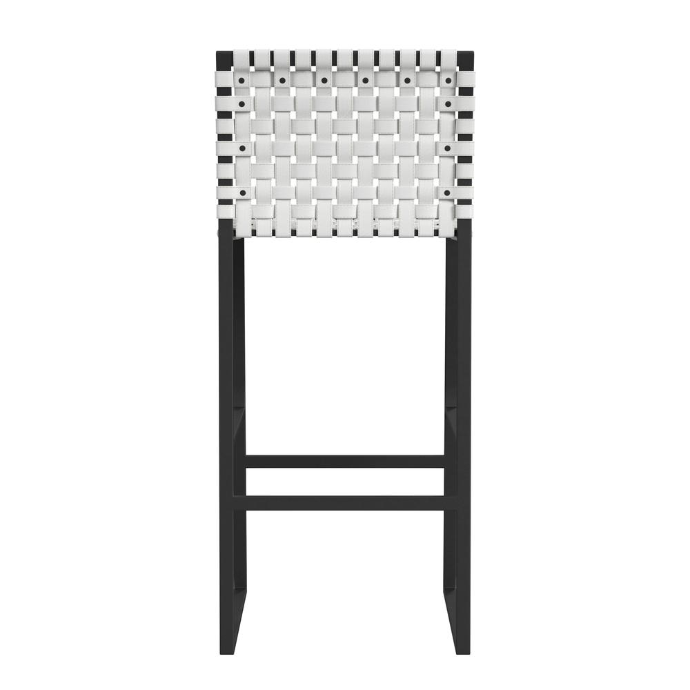 Urban Woven Leather Rectangular  28" Barstool, White. Picture 4