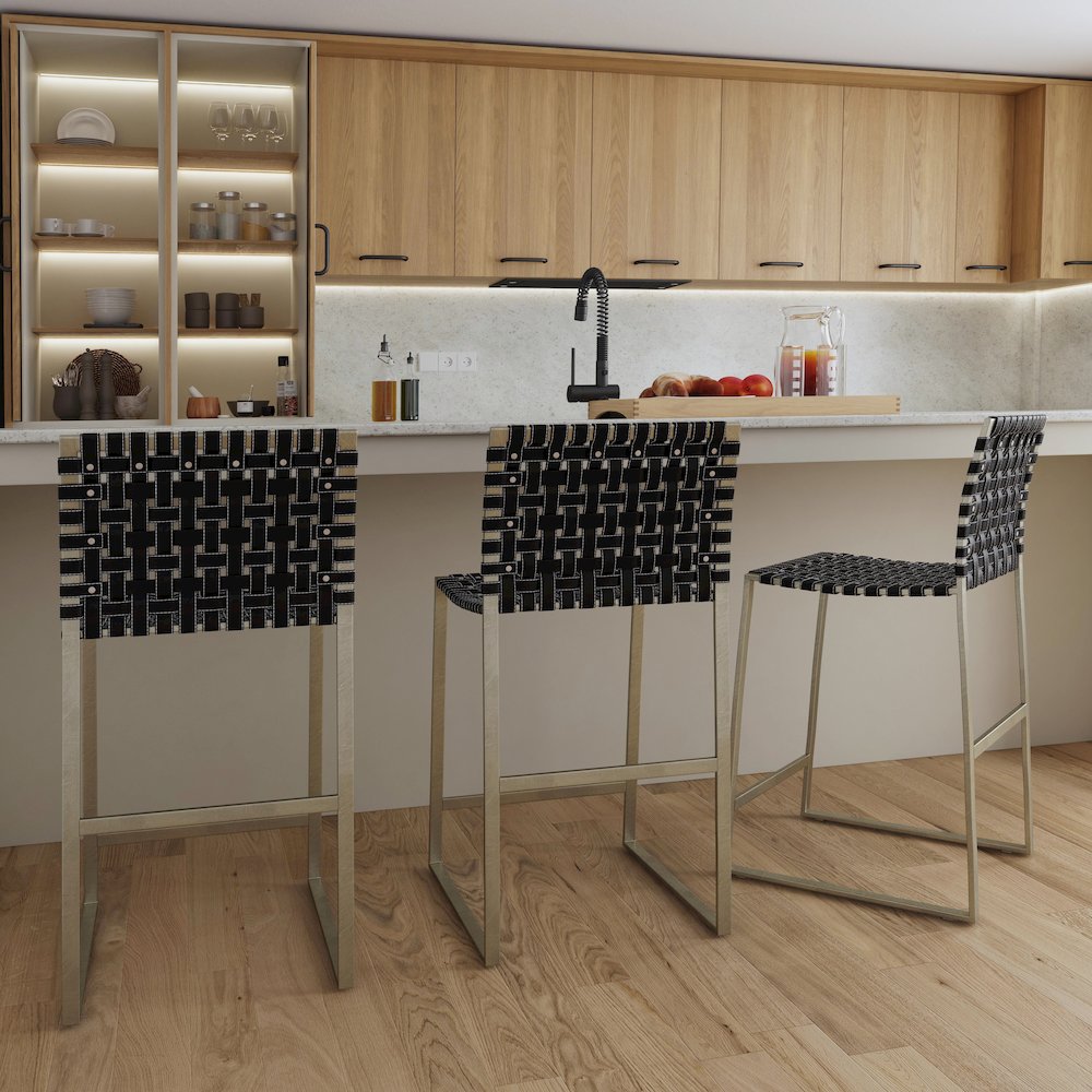 Urban Woven Leather 25" Counter Stool, Black. Picture 2