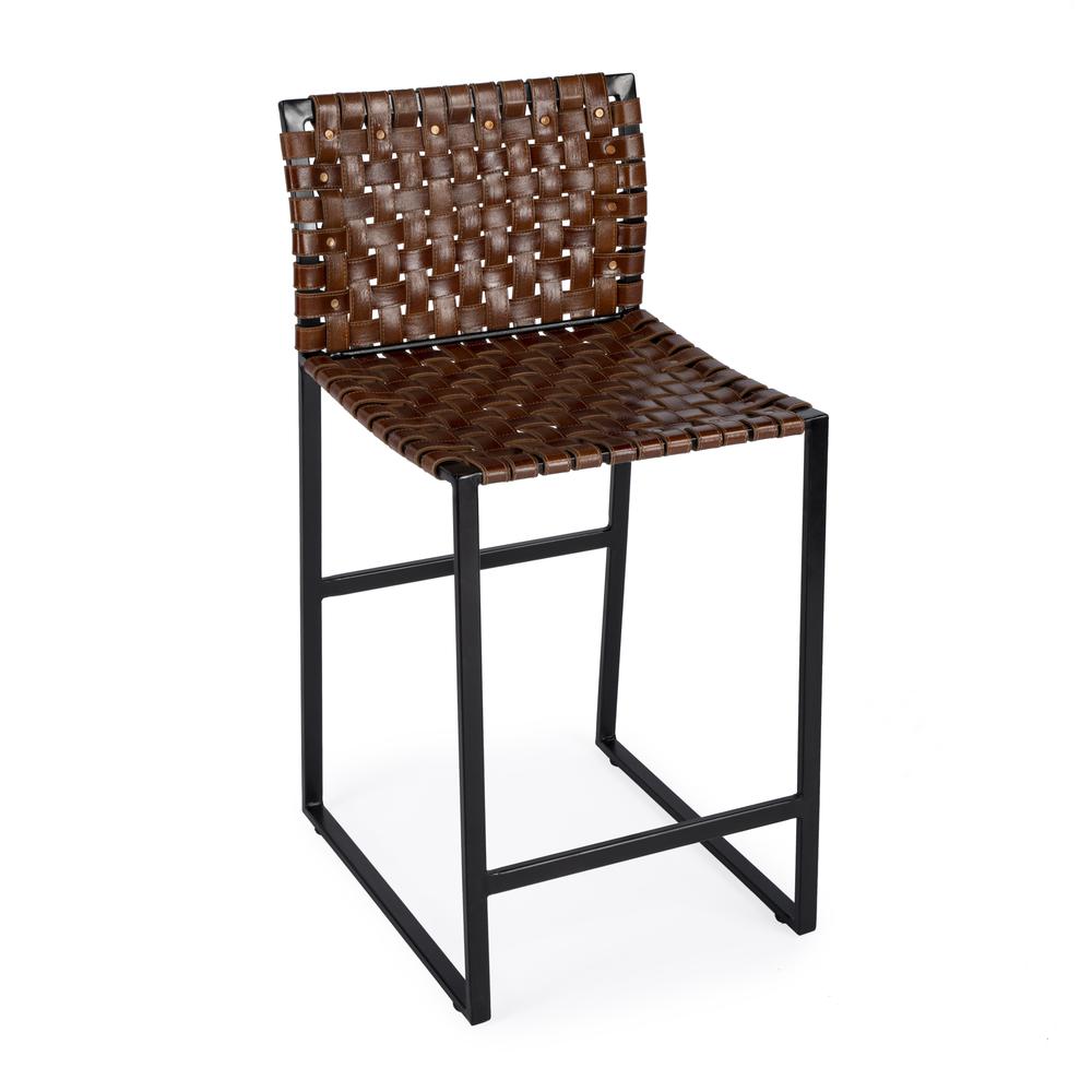 Urban Woven Leather 25" Counter Stool, Medium Brown. Picture 1