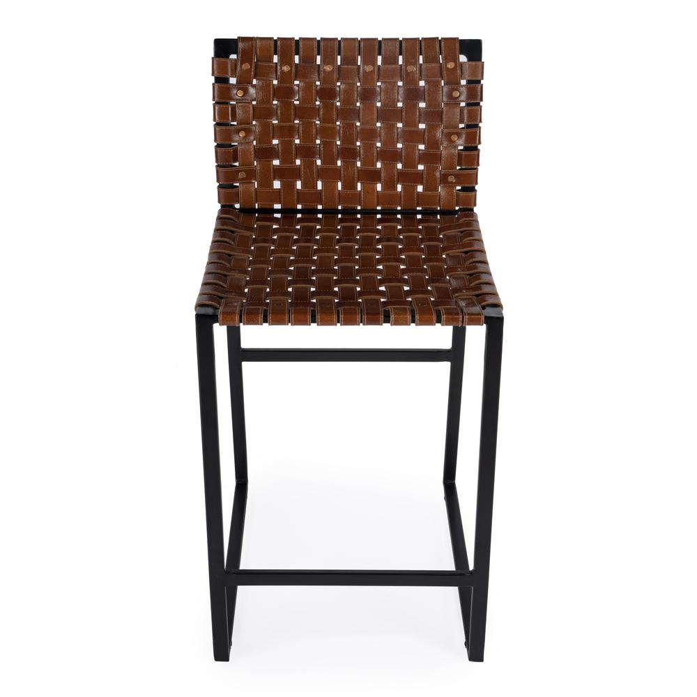 Urban Woven Leather 25" Counter Stool, Medium Brown. Picture 3