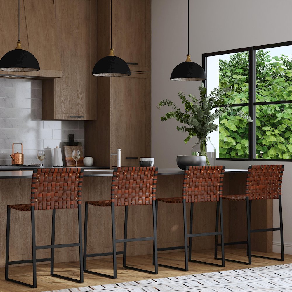 Urban Woven Leather 25" Counter Stool, Medium Brown. Picture 9