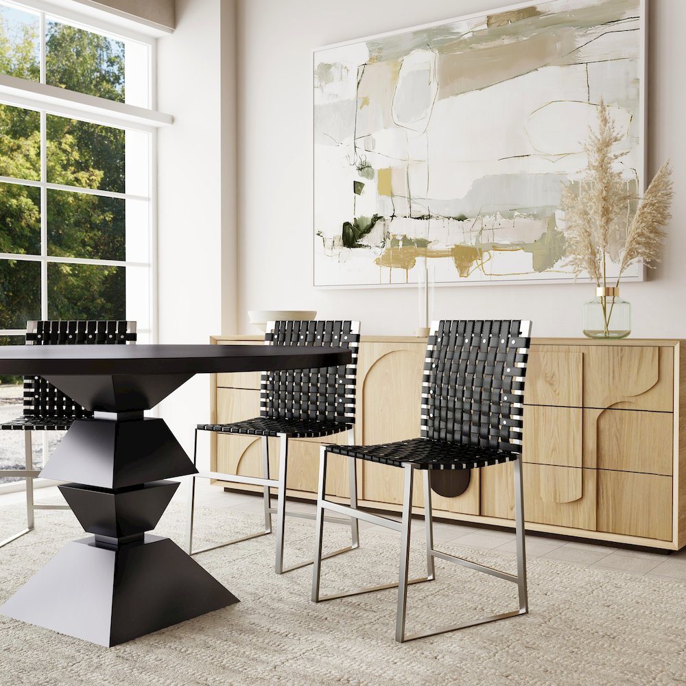 Urban Woven Leather Side Chair, Black. Picture 2