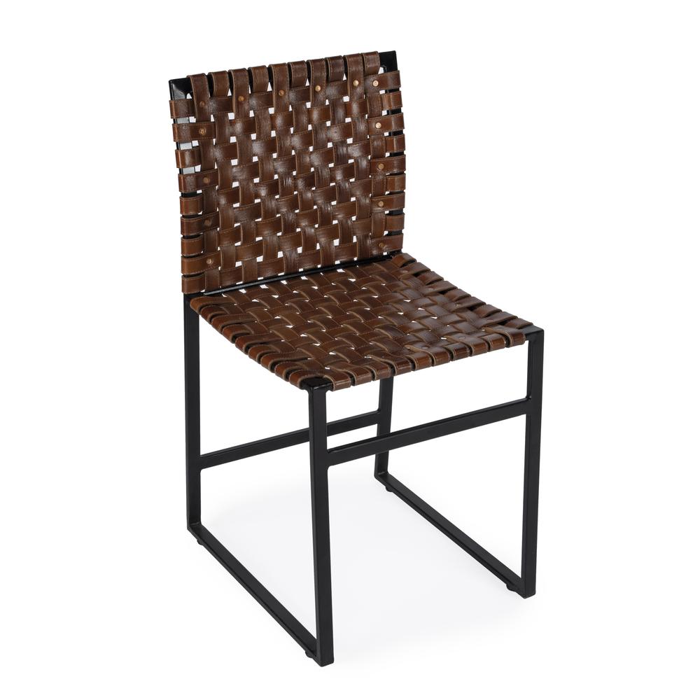 Urban Woven Leather Side Chair, Medium Brown. Picture 1