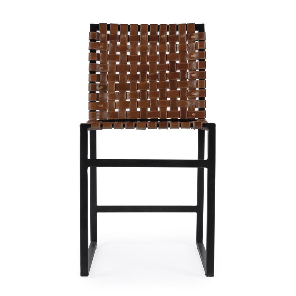 Urban Woven Leather Side Chair, Medium Brown. Picture 3