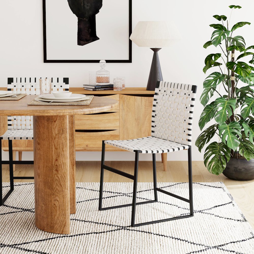 Urban Woven Leather Side Chair, White. Picture 2