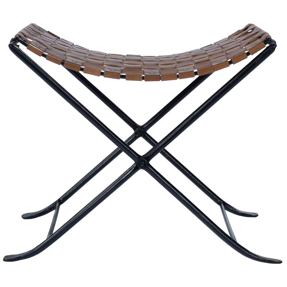 Karma Woven Leather Stool, Medium Brown. Picture 2