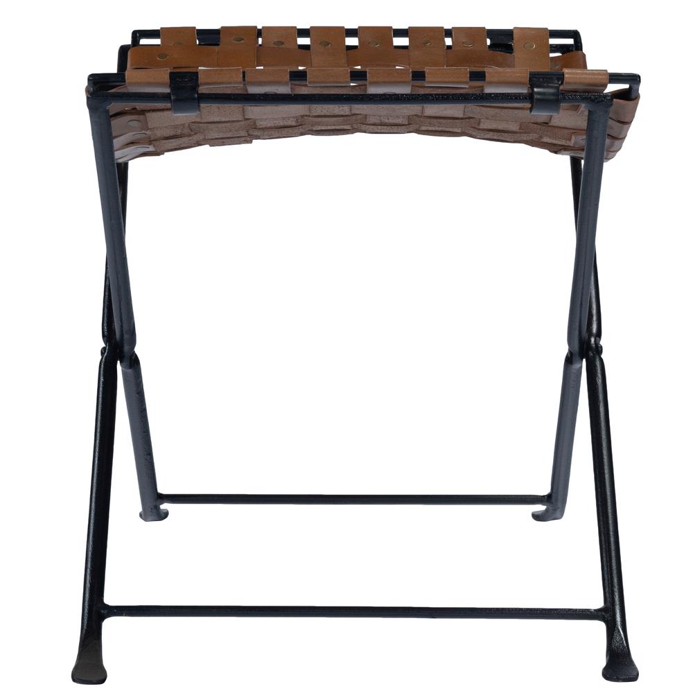 Karma Woven Leather Stool, Medium Brown. Picture 3