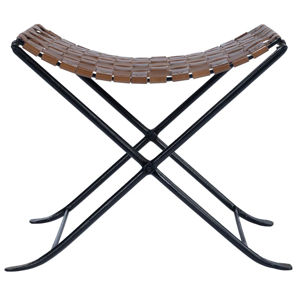 Karma Woven Leather Stool, Medium Brown. Picture 4