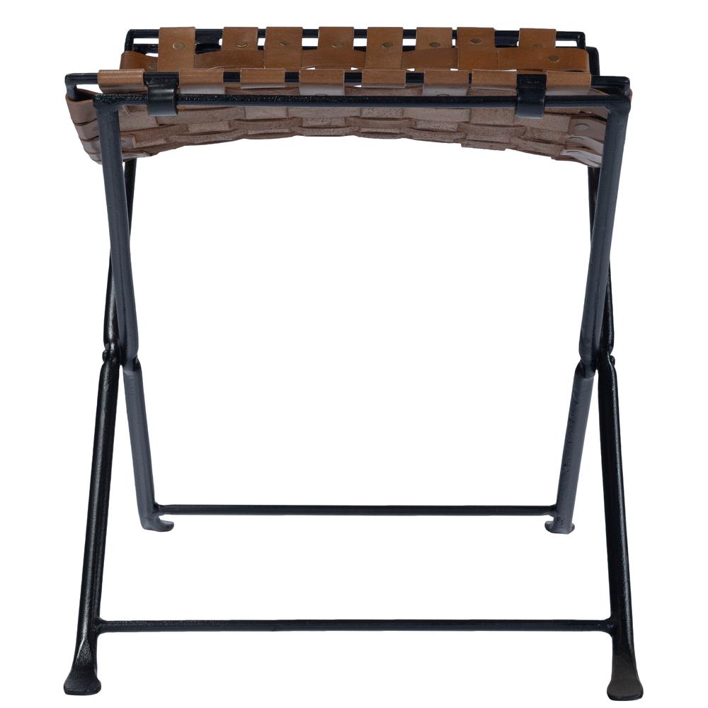 Karma Woven Leather Stool, Medium Brown. Picture 5