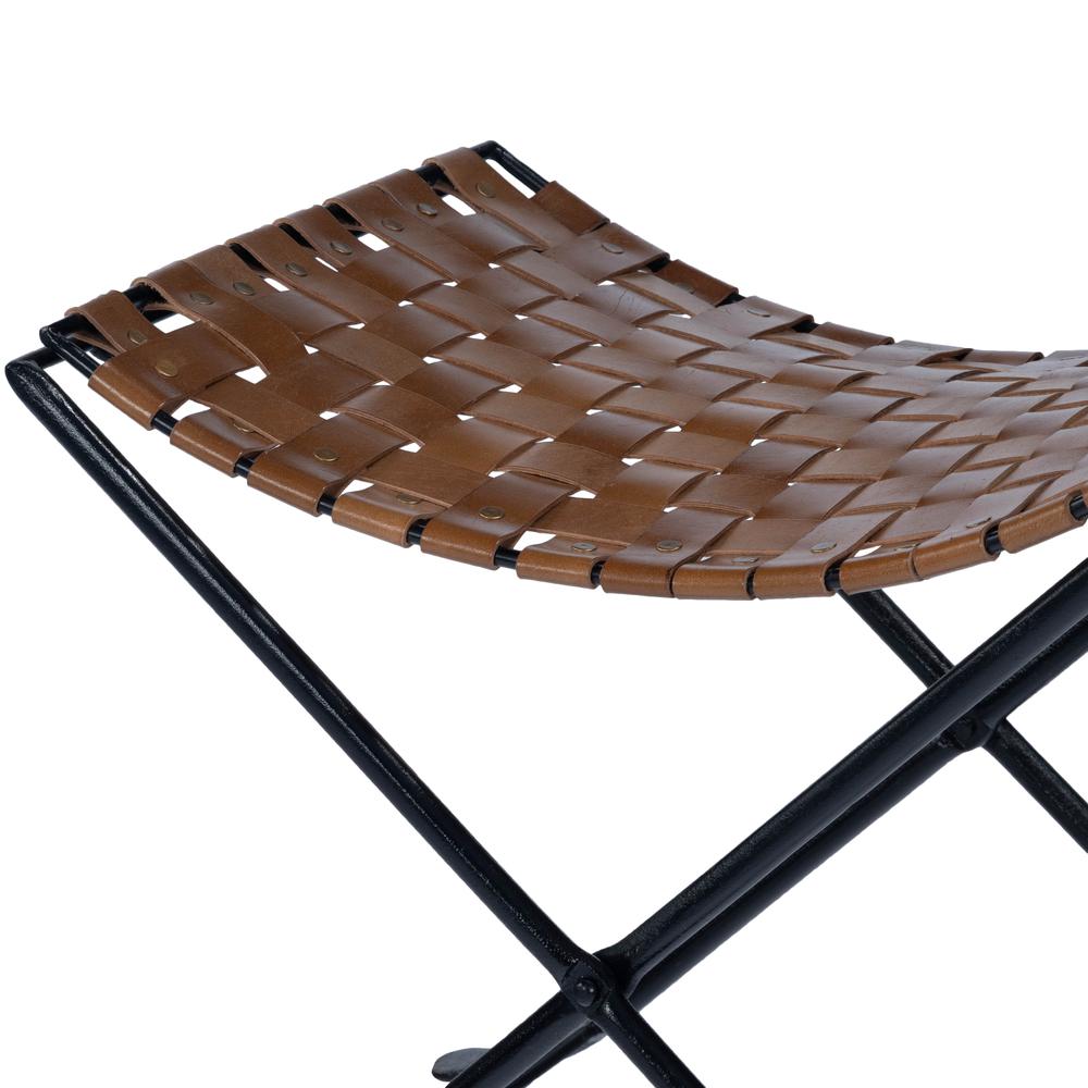 Karma Woven Leather Stool, Medium Brown. Picture 8