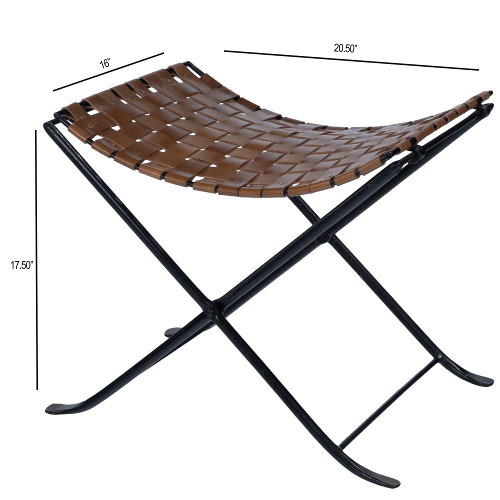 Karma Woven Leather Stool, Medium Brown. Picture 9