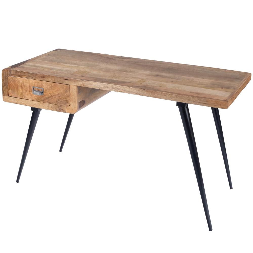 Anuri Natural Wood & Metal Desk, Light Brown. Picture 1