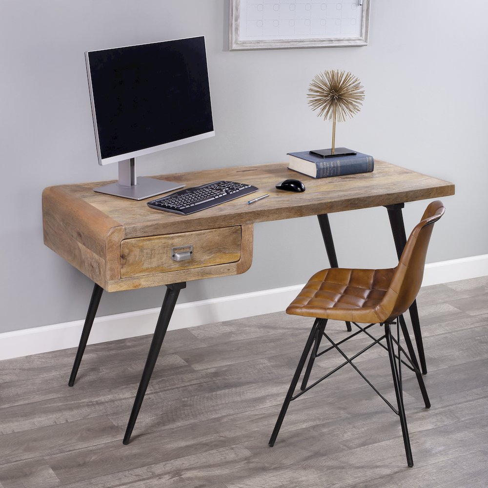 Anuri Natural Wood & Metal Desk, Light Brown. Picture 2