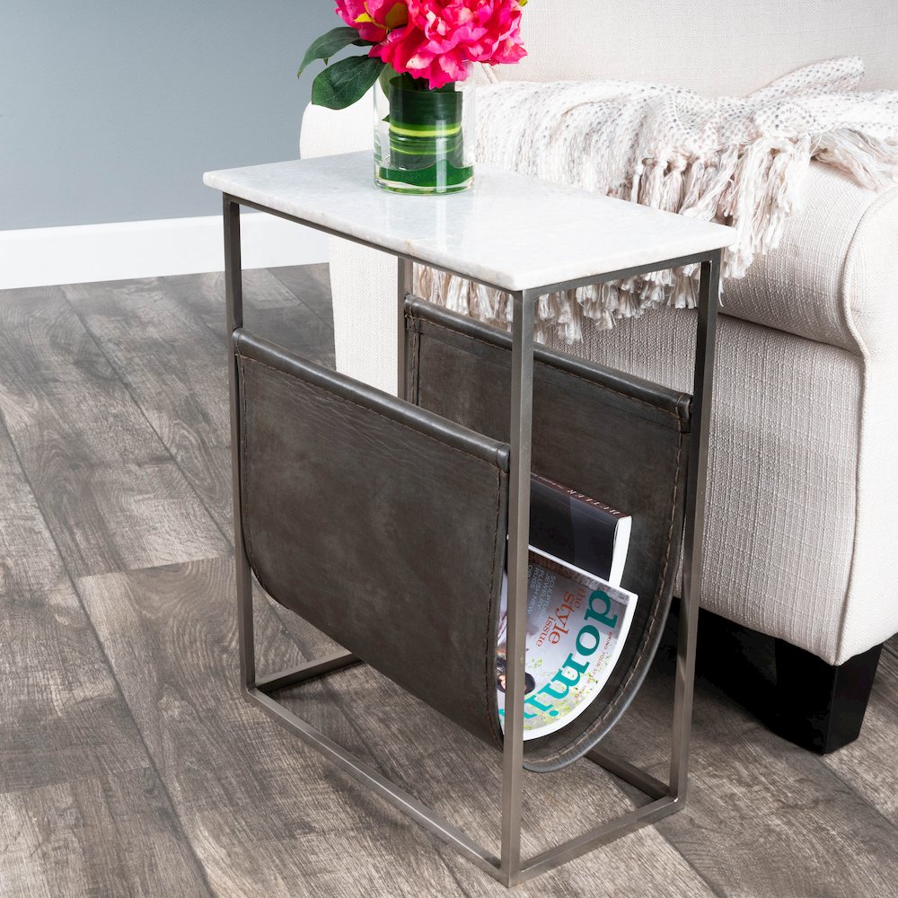 Koler Marble & Leather Magazine Table, Off-White. Picture 10