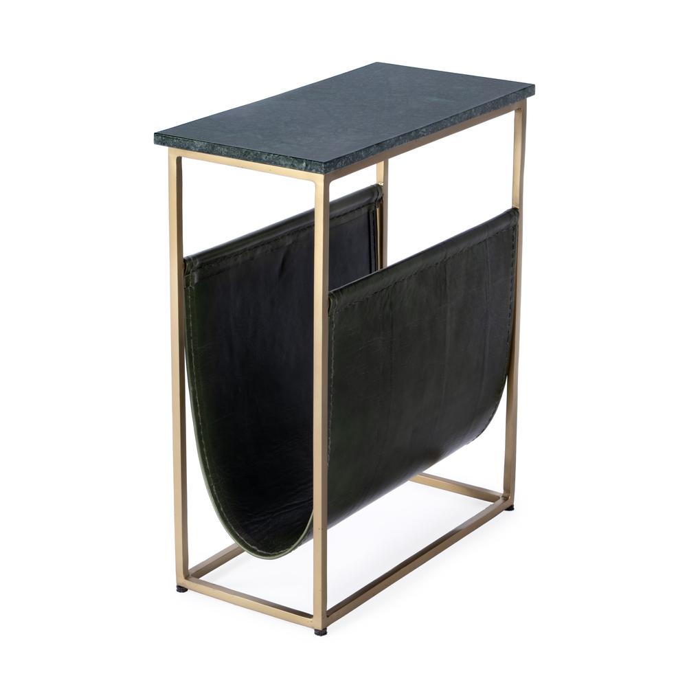 Edie Marble & Leather Magazine Side Table, Green. Picture 1