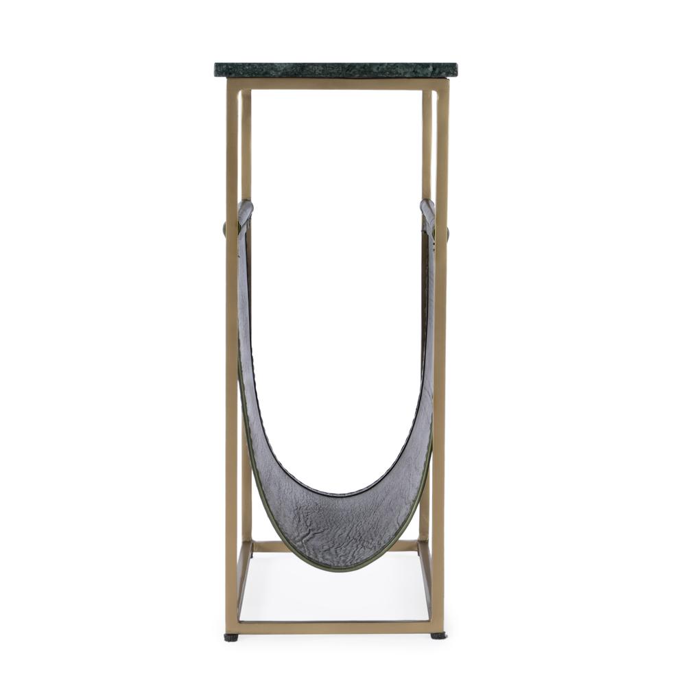 Edie Marble & Leather Magazine Side Table, Green. Picture 2